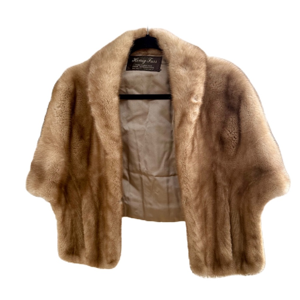 Mink stole wrap, light brown shawl collar vintage